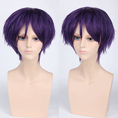 Wig for Props Matching Performance Modeling Cos Wig Juvenile Anti-Curled Short Hair Color Universal Men'S Wig Cosplay Anime Wig Color:Pl-002-9#Dark Purple von EQWR