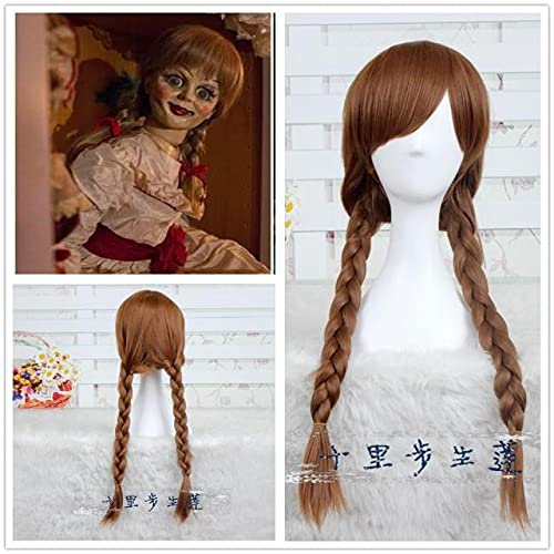 Wig for Puppe Annabelle Cosplay Perücken 65cm Gerade Zöpfe Kunsthaar Perucas Cosplay Perücke Halloween Kostüm Perücken + Perückenkappe wie auf dem Bild von EQWR