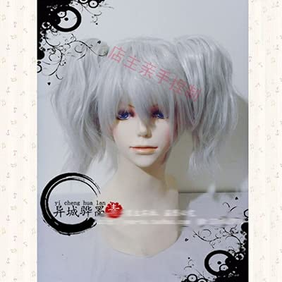 Wig for Sakata Gintoki Frauen Weibliche Cosplay Perücken Silbergrau Kurzes Synthetisches Haar Mit Abnehmbaren Pferdeschwänzen + Gratis Perückenkappe wie auf dem Bild von EQWR