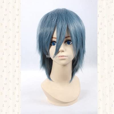 Wig for Togainu no Chi ing Blaue kurze Cosplay-Perücke, geneigter Pony + Perückenkappe wie auf dem Bild von EQWR