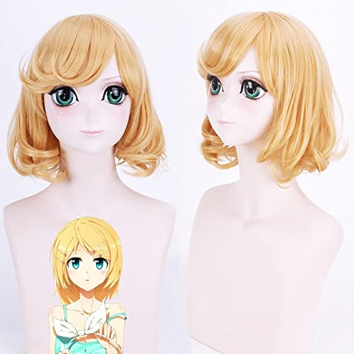 Wig for Vocaloid Kagamine Len Rin Cosplay Perücke Hitzebeständiges Kunsthaar Cos Perücken + Perückenkappe Vocaloid wie auf dem Bild von EQWR