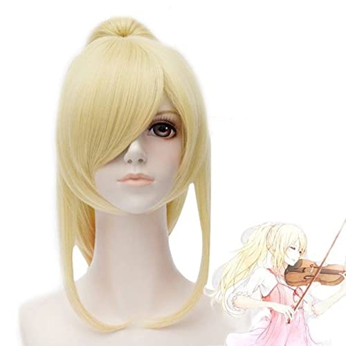 Wig for Your Lie in April Miyazono Kaori Hellgoldenes synthetisches Cosplay-Perücke-Haar + ein abnehmbarer Pferdeschwanz mit einem Chip + gratis Perückenkappe Your Lie in April wie auf dem Bild von EQWR