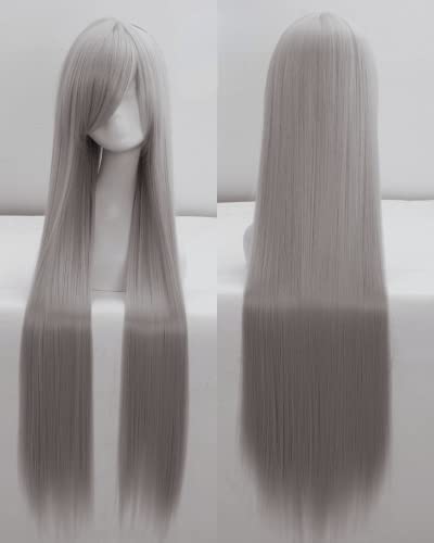 Wig for cosplay wig universal 100CM color long straight hair cos animation high temperature wire 099 color:rose net 017 [1 meter] silver gray von EQWR