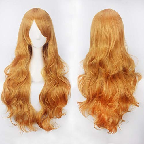 hochwertige 80CM lange gewellte Perücke 32 '' Anime Lolita synthetisches Haar Frauen Cosplay Perücken Halloween schwarz blond Naturhaar One Size lange gewellte Perücke 15 von EQWR