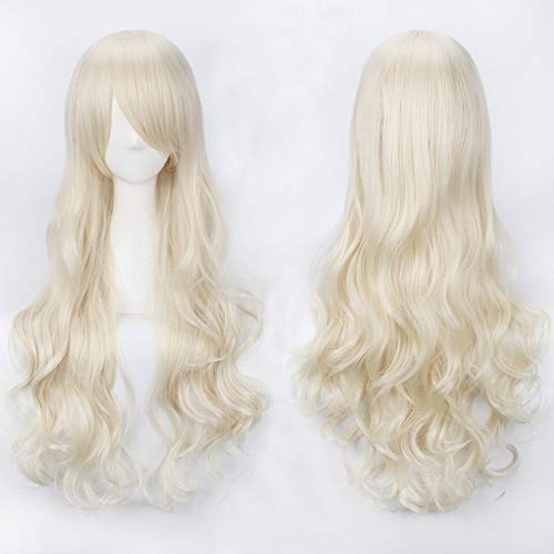 hochwertige 80CM lange gewellte Perücke 32 '' Anime Lolita synthetisches Haar Frauen Cosplay Perücken Halloween schwarz blond Naturhaar One Size lange gewellte Perücke 7 von EQWR