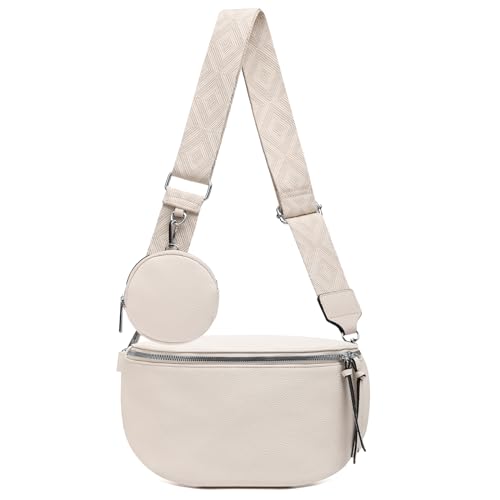 ER.Roulour Bauchtasche für Damen Herren stylisch Gürteltasche Hüfttasche mit Breiter Gurt und MüNze Crossbody Bag (Beige) von ER.Roulour