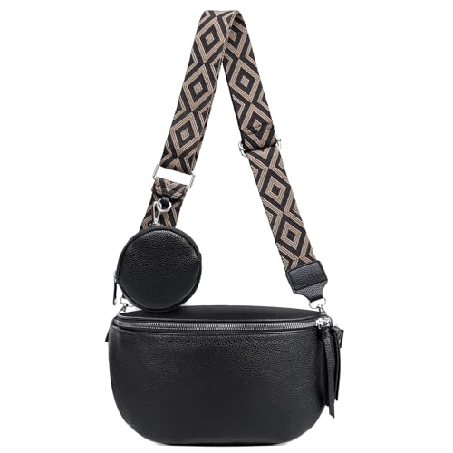 ER.Roulour Bauchtasche für Damen Herren stylisch Gürteltasche Hüfttasche mit Breiter Gurt und MüNze Crossbody Bag (Schwarz) von ER.Roulour