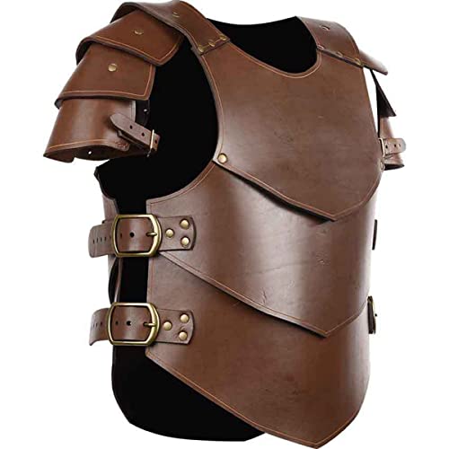 ERALP Mittelalterliche Ritter Pu Lederweste Rüstung LARP Schulter Rüstung SCA Rüstung Wikinger Krieger Rüstung Leder Renaissance Cosplay Jacke,Braun von ERALP