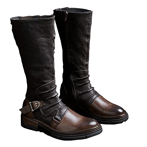 ERALP Mittelalterliche Wikinger Piraten Cosplay Stiefel Schuhe Festival LARP Schuhe Renaissance Ritter Prinz Schuhe Stiefel Frauen Männer Reiten Kostüm Stiefel,Braun,44 von ERALP