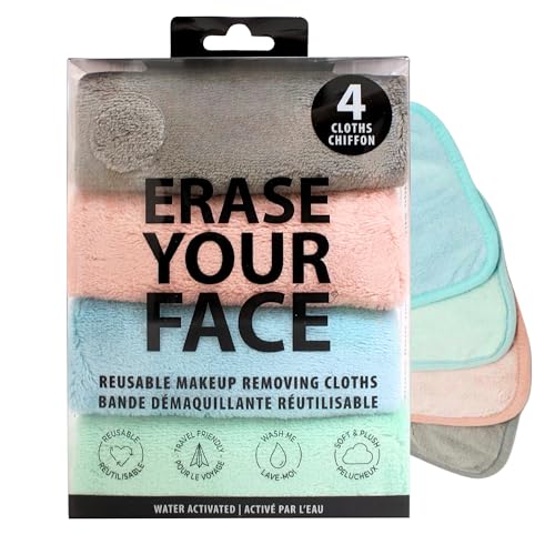Danielle Creations Erase Your Face Umweltfreundliche, wiederverwendbare Make-up-Entferner-Tücher, Multipack, Box mit 4 Pastelltönen von ERASE YOUR FACE
