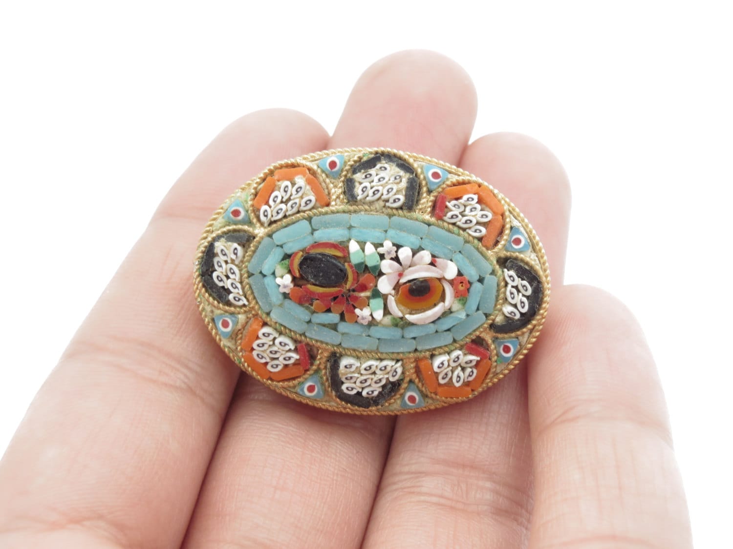 Italien Micro Mosaik Vintage Brosche/Pin von ERAtiqueVintage