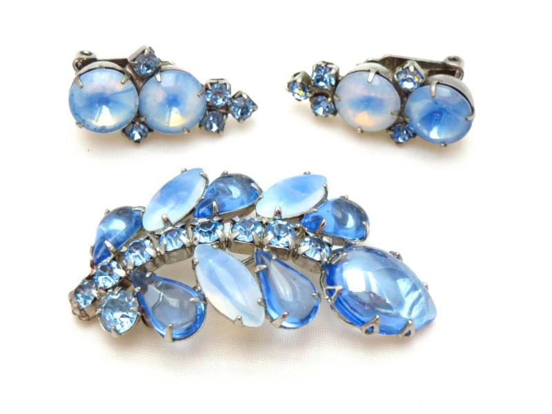 Vintage Blue Moonglow Strass Demi Parure - D & E Jewellery von ERAtiqueVintage
