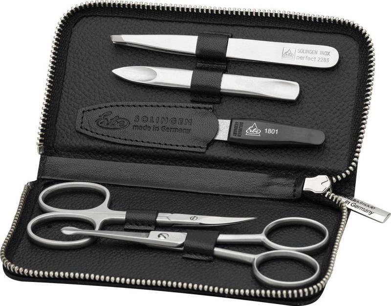 ERBE Maniküre-Etui Maniküre/Bartpflege-Reißverschluss-Etui aus echtem Leder, 5 tlg., bestückt mit Solinger Premium Stahlwaren von ERBE