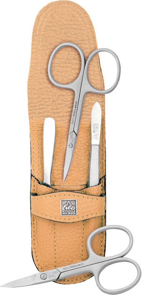 ERBE Maniküre-Etui ERBE Maniküre Set Steck-Etui Serie "Piemont", schwarz, 4-tlg., Inox, Echtleder, rostfreie Instrumente, Hergestellt in Solingen/Deutschland von ERBE