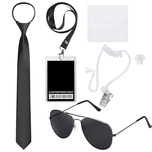 ERDOGLY Agentenkostüm-Zubehör, Geheimdienst-Kostüm-Set beinhaltet Sonnenbrille, schwarze Krawatten, Spionage-Ohrstück, Ausweis-Requisite für Männer und Frauen, Halloween, Cosplay, Alien-Party, Schwarz ERDOGLY Agentenkostüm-Zubehör, Geheimdienst-Kostüm-Set beinhaltet Sonnenbrille, schwarze Krawatten, Spionage-Ohrstück, Ausweis-Requisite für Männer und Frauen, Halloween, Cosplay, Alien-Party, Schwarz von ERDOGLY