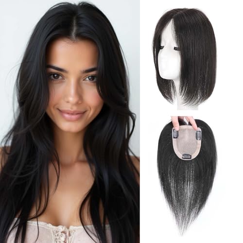 Boosting Haarteil für Damen, Echthaar, handgewebt, atmungsaktive Seidenbasis, 25,4 cm, Haarteil für dünner werdendes Haar, 10 x 12,9 cm, natürliches Schwarz Boosting Haarteil für Damen, Echthaar, handgewebt, atmungsaktive Seidenbasis, 25,4 cm, Haarteil für dünner werdendes Haar, 10 x 12,9 cm, natürliches Schwarz von EREE HAIR