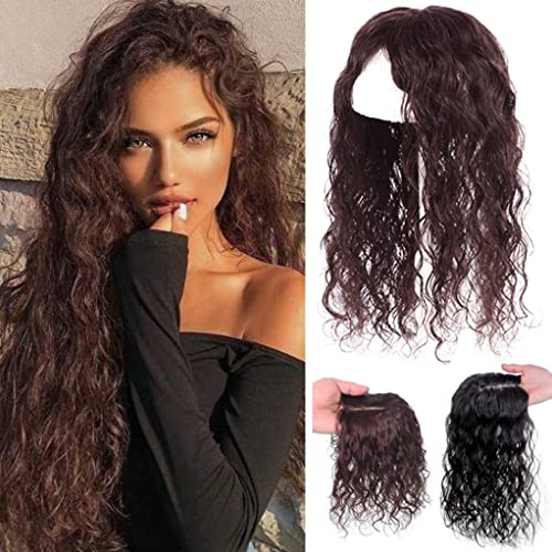 EREE HAIR 13 x 14 cm Seide oben Base Natürliches lockiges Echthaar Topper für Frauen mit dünner werdendem Haar, Frauen Toupet Clip in Wave Haarteil Topper Top Haarteil 25,4 cm Dunkelbraun von EREE HAIR