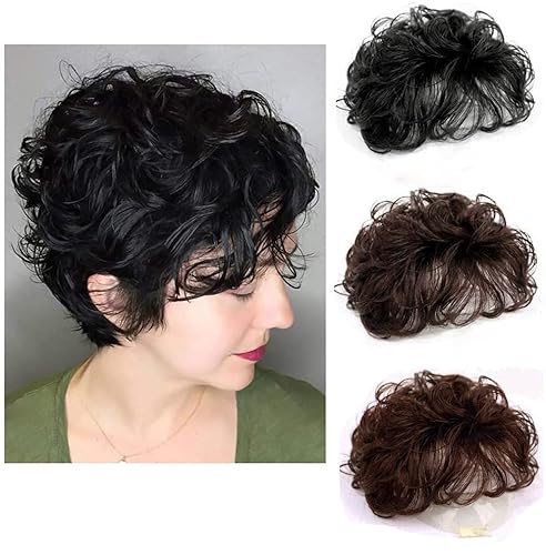 EREE HAIR 15,2 cm kurzer lockiger Haaraufsatz zum Anklippen Top Haarteile Topper Echthaar Extensions Perücke Topper Haarteil für Frauen mit dünner werdendem Haar Schwarz von EREE HAIR
