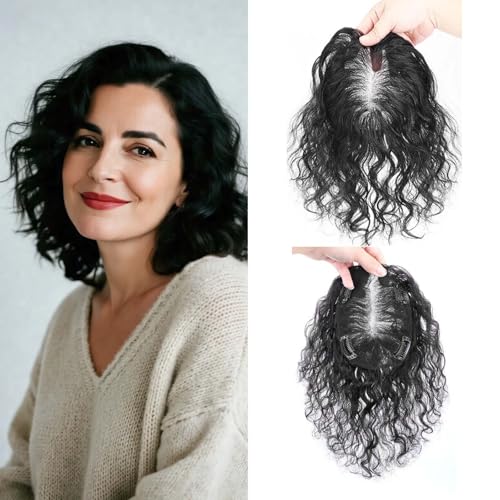 EREE HAIR Kurze, lockige Haarverlängerung für Damen, Echthaar-Haarverlängerung, große Fläche, 13 x 14 cm, Schweizer Spitze, gewellt, Haarteil für dünner werdendes Haar, Mittelteil (natürliche Farbe) EREE HAIR Kurze, lockige Haarverlängerung für Damen, Echthaar-Haarverlängerung, große Fläche, 13 x 14 cm, Schweizer Spitze, gewellt, Haarteil für dünner werdendes Haar, Mittelteil (natürliche Farbe) von EREE HAIR