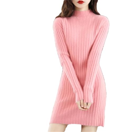 Damen Rollkragenkleid Langarm Slim Fit Pullover Pulloverkleid Casual Solid Midi Kleid Top, Pnnrk, M von ERFMFKL