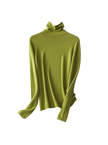 ERFMFKL Damen-Pullover Aus Wolle Mit Rollkragen, Einfarbig, Slim-Fit-Pullover, Herbst-Winter-Basic-Pullover Olive L von ERFMFKL