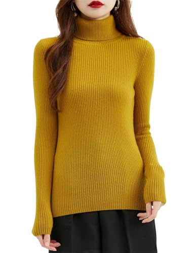 ERFMFKL Damen Rollkragenpullover Merino Wolle Sweater Strickpullover Langarm Weich Warm Pullover, ahornblatt, M von ERFMFKL