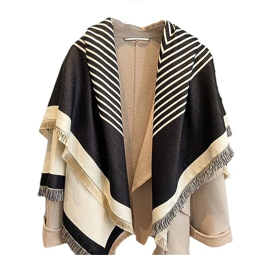 ERFMFKL Frauen Streifen Druck Dicke Decke Mit Quaste Große Schal Und Wrap Schals Winter Warm Halten, 2, One size von ERFMFKL