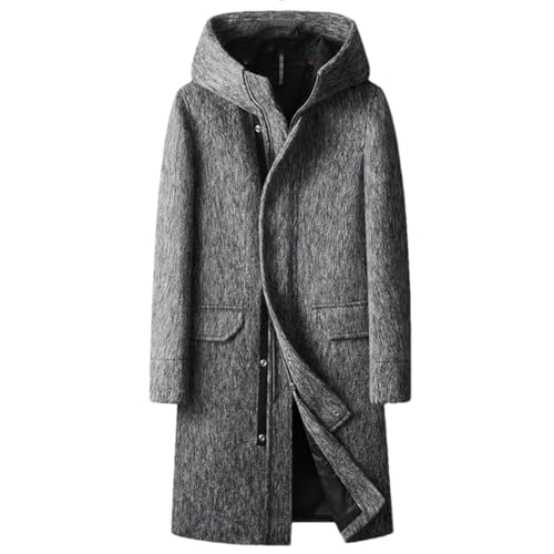ERFMFKL Herren Lange Wolle Mantel Herbst Winter Business Kapuze Knöpfe Jacke Trench Warm, hellgrau, L von ERFMFKL