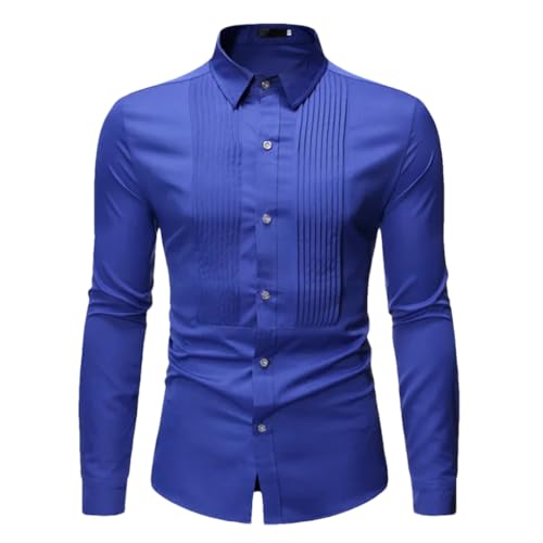 ERFMFKL Herren Slim Fit Langarm Weiß Kleid Hemd Stehkragen Business Arbeit Formale Soziale Hemden, CS12 Blau, L von ERFMFKL