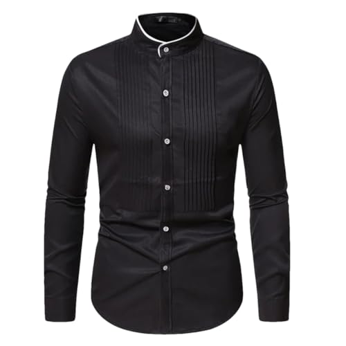 ERFMFKL Herren Slim Fit Langarm Weiß Kleid Hemd Stehkragen Business Arbeit Formale Soziale Hemden, Cs61 Schwarz, L von ERFMFKL