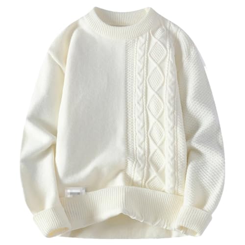 ERFMFKL Herren Slim Fit Weich Warm Twisted Stripe Sweater Casual Rundhals Pullover Pullover Pullover, weiß, Large von ERFMFKL