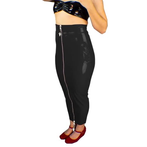 Glänzendes PVC Leder Abschließbarer Rock Bodycon Hobble Sissy Röcke Wetlook Damen Bleistiftröcke (schwarz,7XL) von ERFSQIYALHJ