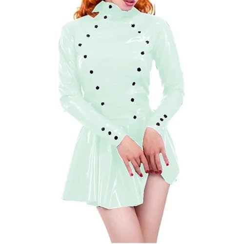 Sissy Langarm Plissee Minikleid PVC Leder Rollkragen A-Linie Kleid Partykleid (Hellgrün,XXL) von ERFSQIYALHJ