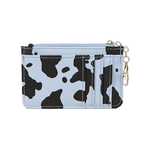 ERHTGUO Cow Pattern Credit Card Bag with Multiple Slots Ultra-Thin Coin Change PU Zipper Key Chain(Blue) von ERHTGUO