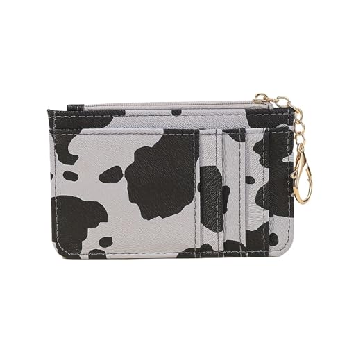 ERHTGUO Cow Pattern Credit Card Bag with Multiple Slots Ultra-Thin Coin Change PU Zipper Key Chain(Grey) von ERHTGUO