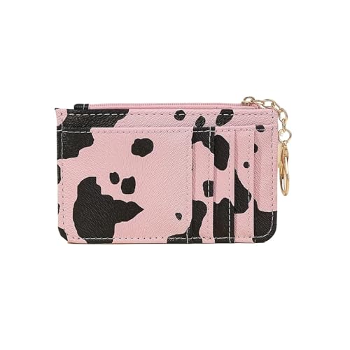 ERHTGUO Cow Pattern Credit Card Bag with Multiple Slots Ultra-Thin Coin Change PU Zipper Key Chain(Pink) von ERHTGUO