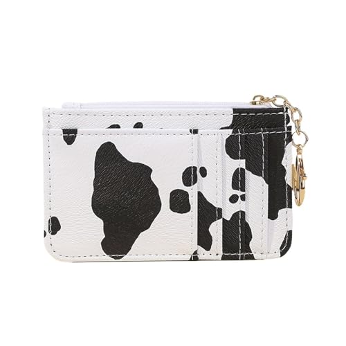 ERHTGUO Cow Pattern Credit Card Bag with Multiple Slots Ultra-Thin Coin Change PU Zipper Key Chain(White) von ERHTGUO