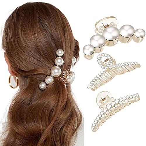 3 Stück Perlen Haarspangen Damen Haarnadeln Strass Federn Haarklammern Gold Mode Vintage Haar Pins Spangen Clips Haarclips Hochzeit Haarschmuck Set für Frauen Braut Mädchen (Gold) von ERHUO
