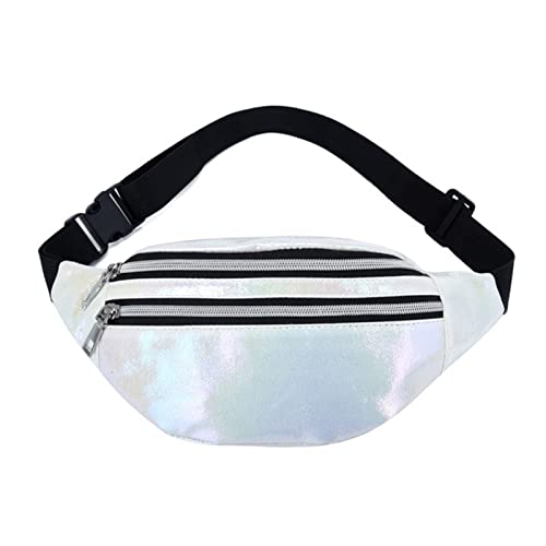 1 STÜCK Bauchtasche Hologramm Gürteltasche Laser PU Strand Reise Banane Hüfte Bum Reißverschluss Gürteltasche Frauen Gürteltasche for Mädchen (Color : White) von ERICAT