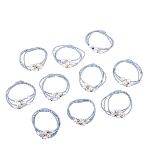 10 Stück Mädchen hochelastisches Haar Perlenring Flechter Kopf Seil Gummiband Haarschmuck (Color : 10pcs Light blue) von ERICAT