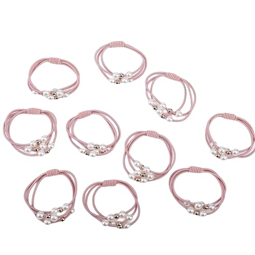 10 Stück Mädchen hochelastisches Haar Perlenring Flechter Kopf Seil Gummiband Haarschmuck (Color : 10pcs Pink) von ERICAT