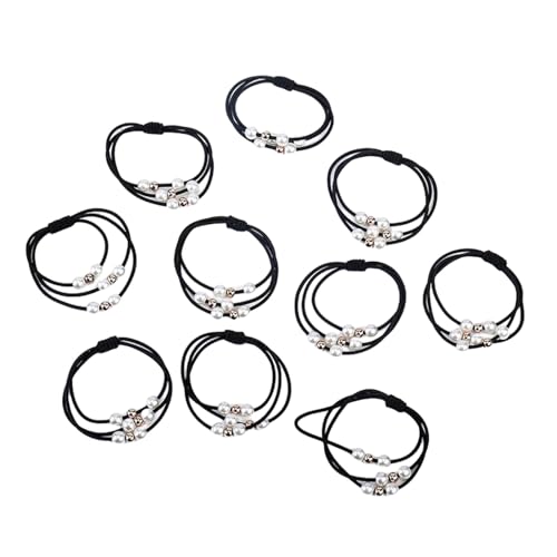 10 Stück Mädchen hochelastisches Haar Perlenring Flechter Kopf Seil Gummiband Haarschmuck (Color : 10pcs black) von ERICAT