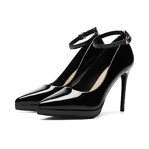 10.5CM High Heel Einzelne Schuhe Damen Pointed Fine Heel Wasserdicht Taiwan Soft Lackleder Shallow Mouth EIN Wort mit Schnalle Super High Heels von ERICAT
