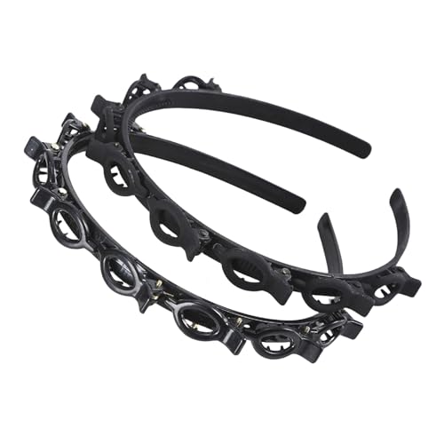 2 Stück Damen Sport Haarband Hoop Metall Hoop Doppelter Haarnadel Haarschmuck (Color : Matte Glossy Black) von ERICAT