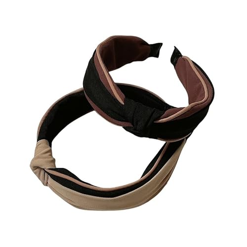 2 Stück Damen Stirnband Mittelknoten Haarband Breite Seite Casual Turban Mädchen Haarschmuck (Color : Black Khaki) von ERICAT