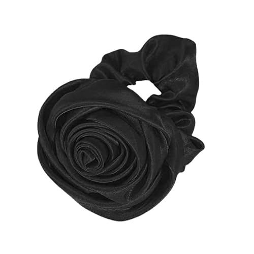 2 Stück Satin-Rosen-Haargummis for Damen, Rosen-Haargummi, süße Mädchen (Color : Black) von ERICAT