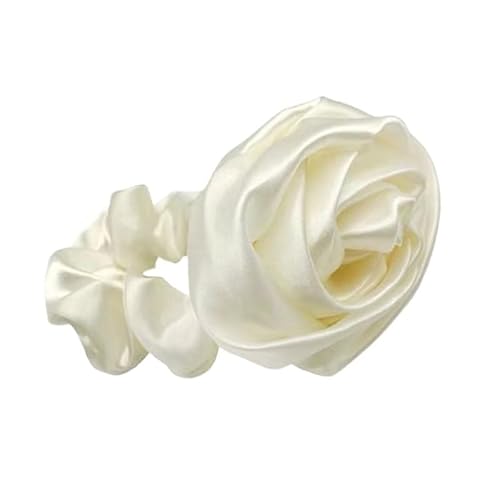 2 Stück Satin-Rosen-Haargummis for Damen, Rosen-Haargummi, süße Mädchen (Color : White) von ERICAT