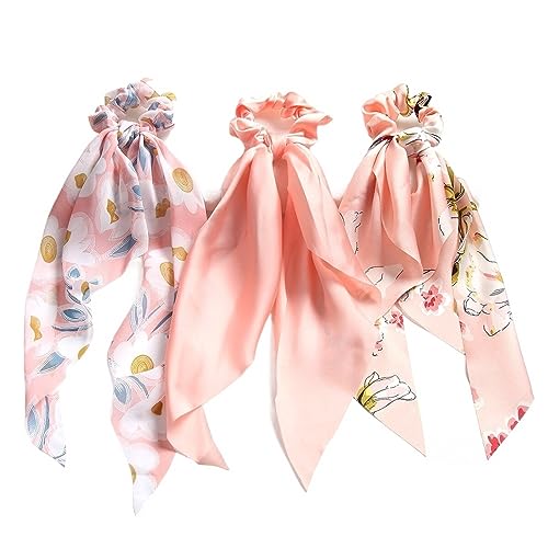 3 Stück Satin-Haargummis for Frauen und Mädchen, Schleife, Schal, Haar-Pferdeschwanz-Halter, lässiger Haarschmuck (Color : Light Pink, Size : One size) von ERICAT