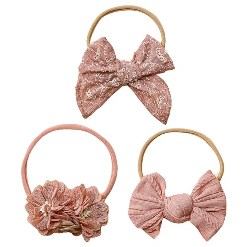 3 Stück Schleife Blumen-Haarband for Mädchen, rosa Serie, süße Schleife, weiches Nylon, elastisches Haar-Zubehör von ERICAT