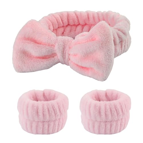 3-teiliges Set Stirnbänder for Waschen des Gesichts for Frauen, Korallen-Haarbänder, Manschette, wasserdichte Bänder, saugfähige Armbänder, Kopfband, Haar-Accessoires (Color : Pink 3Pcs) von ERICAT